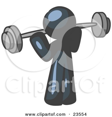 Clipart Illustration of a Navy Blue Man Lifting A Barbell While Strength Training by Leo Blanchette