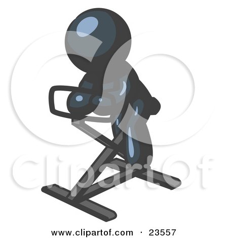 Clipart Illustration of a Navy Blue Man Exercising On A Stationary Bicycle by Leo Blanchette