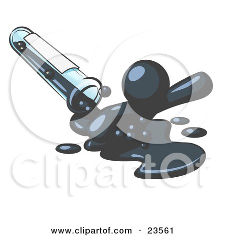 Clipart Illustration of a Navy Blue Man Emerging From Spilled Chemicals Pouring Out Of A Glass Test Tube In A Laboratory by Leo Blanchette
