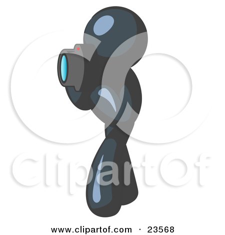 Clipart Illustration of a Navy Blue Man Character Tourist Or Photographer Taking Pictures With A Camera by Leo Blanchette