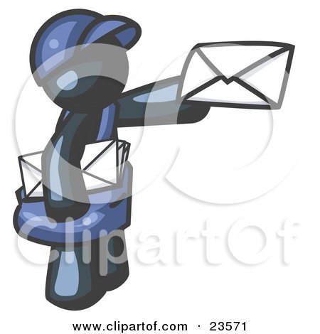 Clipart Illustration of a Navy Blue Mail Man Delivering a Letter by Leo Blanchette