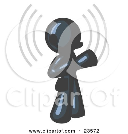 Clipart Illustration of a Navy Blue Customer Service Representative Taking a Call With a Headset in a Call Center by Leo Blanchette