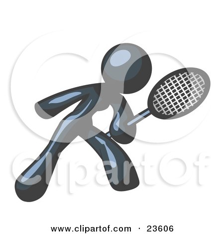 Clipart Illustration of a Navy Blue Woman Preparing To Hit A Tennis Ball With A Racquet by Leo Blanchette