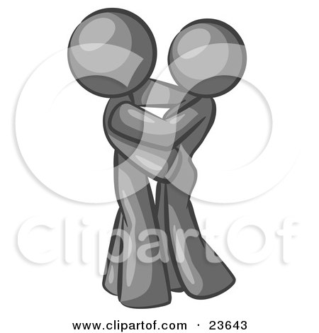Clipart Illustration of a Gray Man Gently Embracing His Lover, Symbolizing Marriage And Commitment by Leo Blanchette