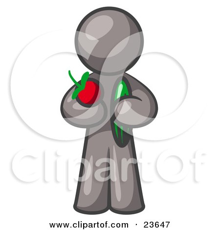 Clipart Illustration of a Healthy Gray Man Carrying A Fresh And Organic Apple And Cucumber by Leo Blanchette