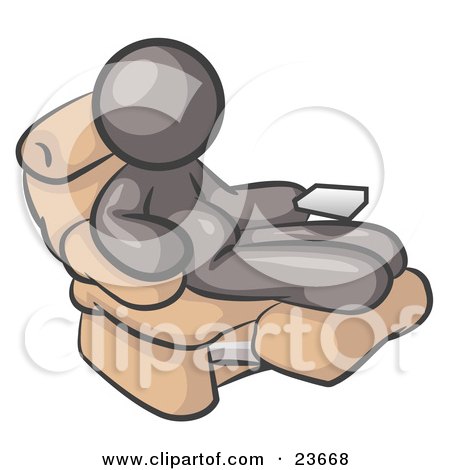Clipart Illustration of a Chubby And Lazy Gray Man With A Beer Belly, Sitting In A Recliner Chair With His Feet Up by Leo Blanchette