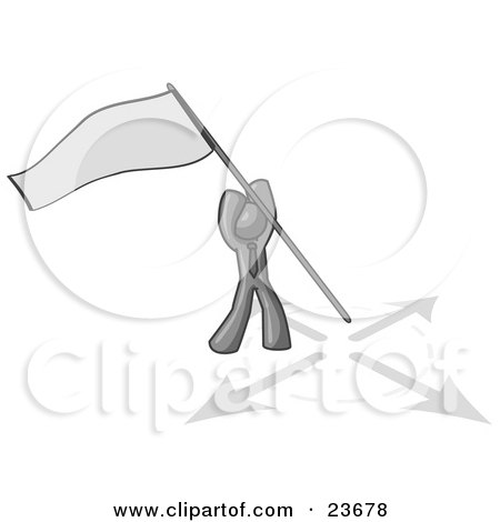 Clipart Illustration of a Gray Man Claiming Territory or Capturing the Flag by Leo Blanchette