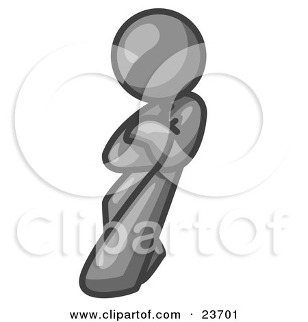Clipart Illustration of a Gray Man With an Attitude, His Arms Crossed, Leaning Against a Wall by Leo Blanchette