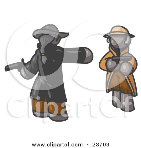 Clipart Illustration of a Gray Man Challenging Another Gray Man to a Duel With Pistils  by Leo Blanchette