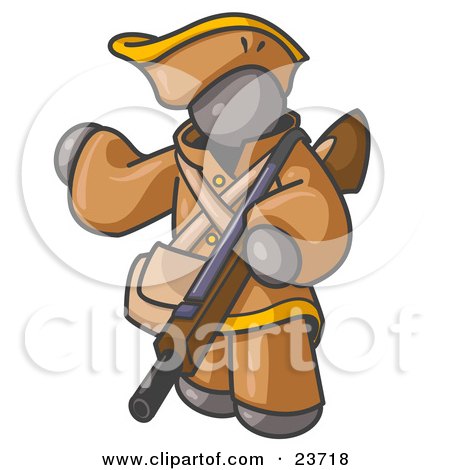 Clipart Illustration of a Gray Man in Hunting Gear, Carrying a Rifle by Leo Blanchette