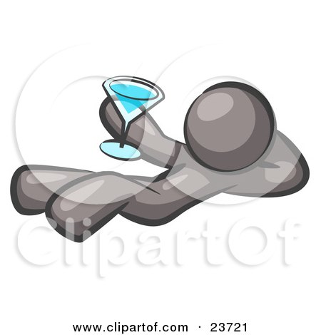 Clipart Illustration of a Gray Man Kicking Back And Relaxing With A Martini Beverage by Leo Blanchette