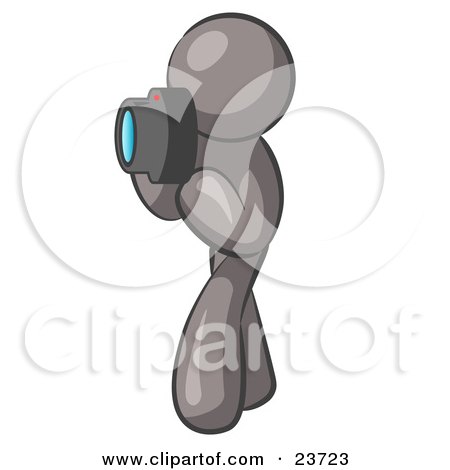 Clipart Illustration of a Gray Man Character Tourist Or Photographer Taking Pictures With A Camera by Leo Blanchette