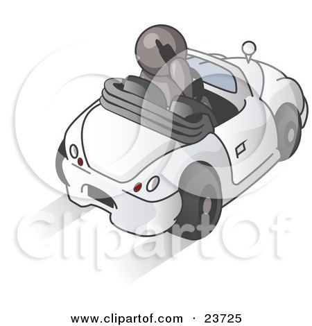 Clipart Illustration of a Gray Businessman Talking on a Cell Phone While Driving in a White Convertible Car by Leo Blanchette