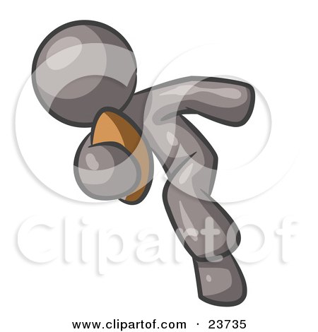 Clipart Illustration of a Gray Man Running With A Football In Hand During A Game Or Practice by Leo Blanchette