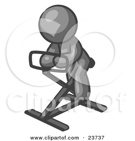 Clipart Illustration of a Gray Man Exercising On A Stationary Bicycle by Leo Blanchette