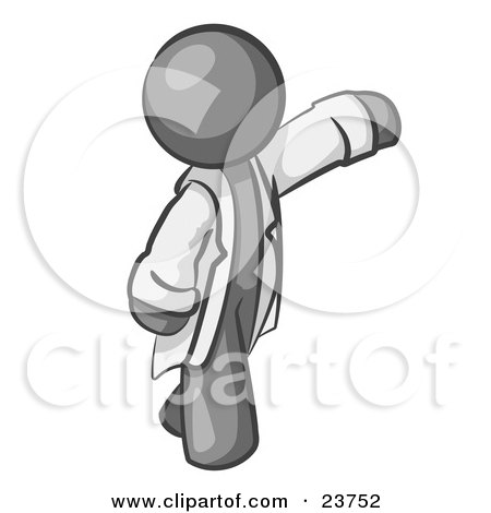 Clipart Illustration of a Gray Scientist, Veterinarian Or Doctor Man Waving And Wearing A White Lab Coat by Leo Blanchette
