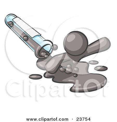 Clipart Illustration of a Gray Man Emerging From Spilled Chemicals Pouring Out Of A Glass Test Tube In A Laboratory by Leo Blanchette
