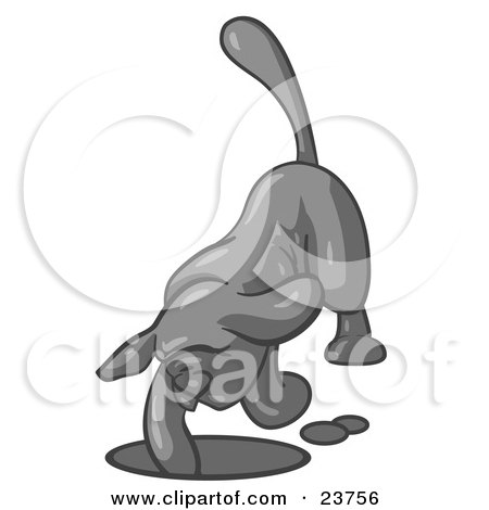 Clipart Illustration of a Gray Tick Hound Dog Digging a Hole by Leo Blanchette