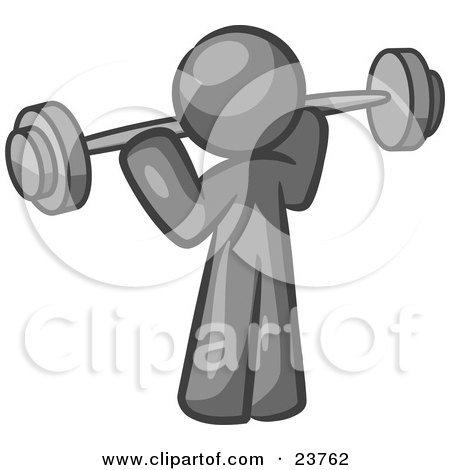 Clipart Illustration of a Gray Man Lifting A Barbell While Strength Training by Leo Blanchette