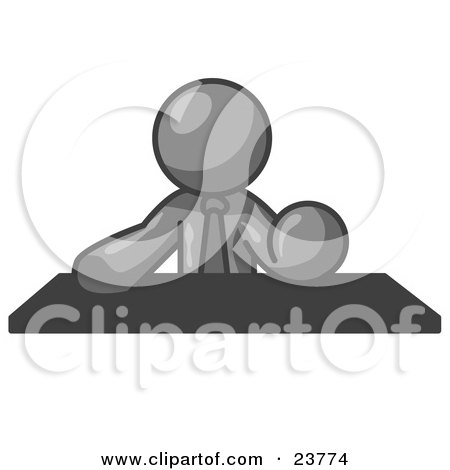 Clipart Illustration of a Gray Businessman Seated at a Desk During a Meeting by Leo Blanchette