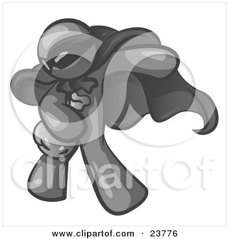 Clipart Illustration of a Gray Man In A Mask And Cape, Stealing Belongings In A Bag by Leo Blanchette