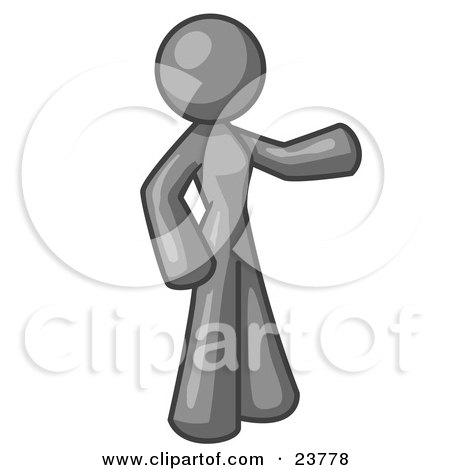 Clipart Illustration of a Gray Woman With One Arm Out by Leo Blanchette