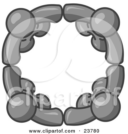 Clipart Illustration of Four Gray People Standing in a Circle and Holding Hands For Teamwork and Unity by Leo Blanchette