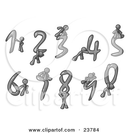 Clipart Illustration of Gray Men With Numbers 0 Through 9 by Leo Blanchette