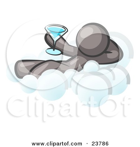 Clipart Illustration of a Relaxed Gray Man Drinking A Martini And Kicking Back On Cloud Nine by Leo Blanchette