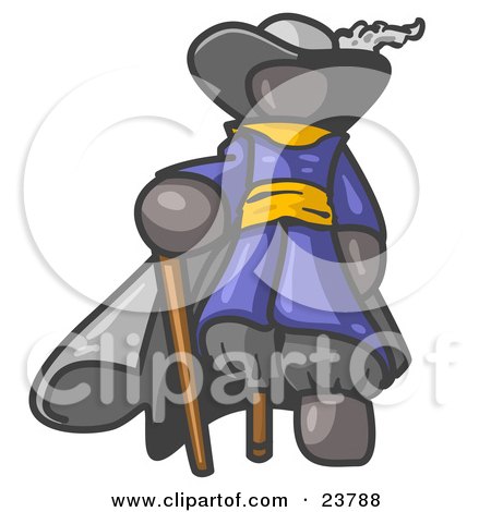 Clipart Illustration of a Gray Male Pirate With a Cane and a Peg Leg by Leo Blanchette