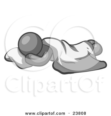 Clipart Illustration of a Comfortable Gray Man Sleeping On The Floor With A Sheet Over Him by Leo Blanchette