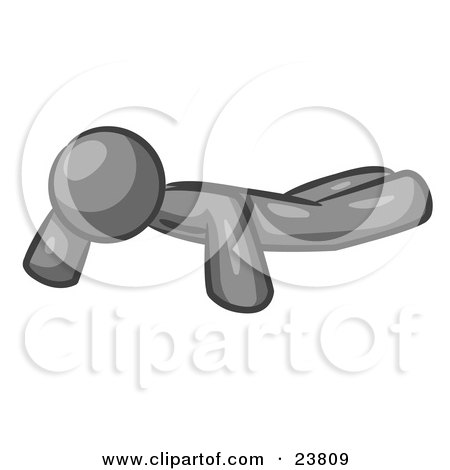 Clipart Illustration of a Gray Man Doing Pushups While Strength Training by Leo Blanchette