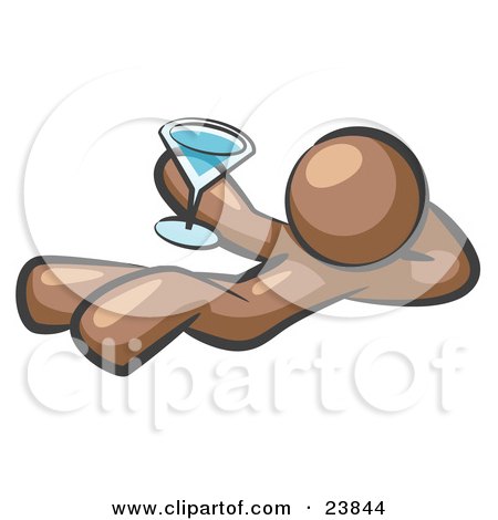 Clipart Illustration of a Brown Man Kicking Back And Relaxing With A Martini Beverage by Leo Blanchette