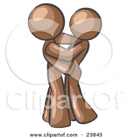 Clipart Illustration of a Brown Man Gently Embracing His Lover, Symbolizing Marriage And Commitment by Leo Blanchette