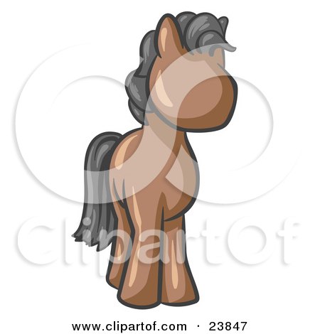 Clipart Illustration of a Cute Brown Pony Horse Looking Out At The Viewer by Leo Blanchette