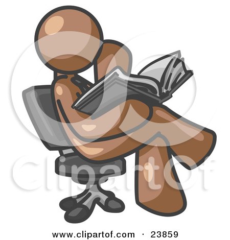 Clipart Illustration of a Brown Man Sitting Cross Legged in a Chair and Reading a Book by Leo Blanchette