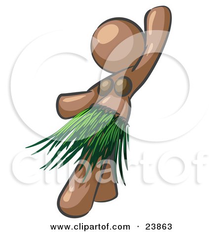 Clipart Illustration of a Brown Hula Dancer Woman In A Grass Skirt And Coconut Shells, Performing At A Luau by Leo Blanchette