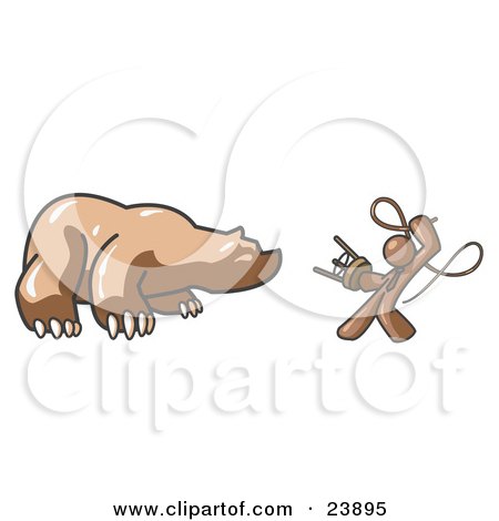 Clipart Illustration of a Brown Man Holding a Stool and Whip While Taming a Bear, Bear Market by Leo Blanchette