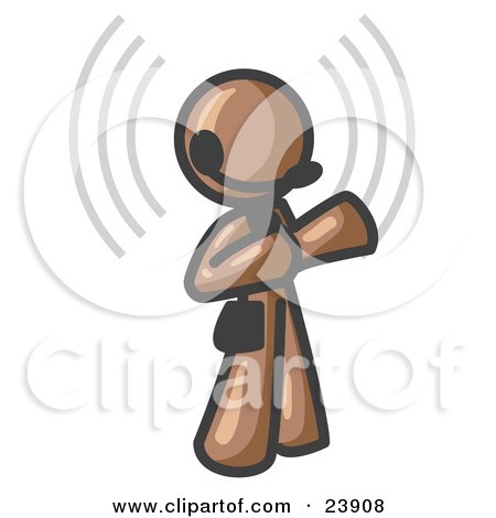 Clipart Illustration of a Brown Customer Service Representative Taking a Call With a Headset in a Call Center by Leo Blanchette