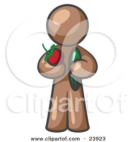 Clipart Illustration of a Healthy Brown Man Carrying A Fresh And Organic Apple And Cucumber by Leo Blanchette