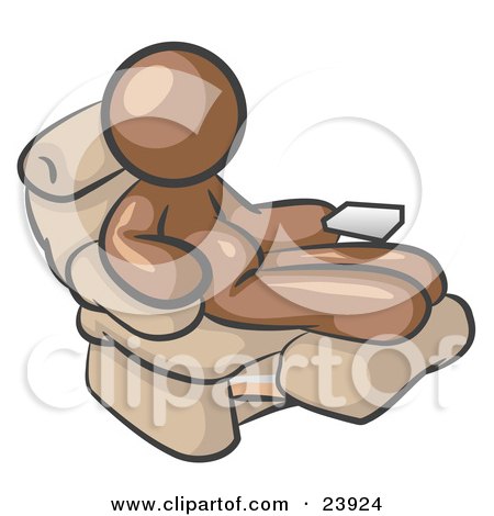 Clipart Illustration of a Chubby And Lazy Brown Man With A Beer Belly, Sitting In A Recliner Chair With His Feet Up by Leo Blanchette
