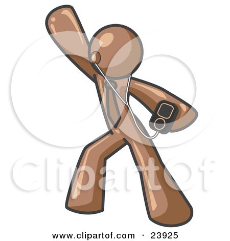 Clipart Illustration of a Brown Man Dancing and Listening to Music With an MP3 Player  by Leo Blanchette