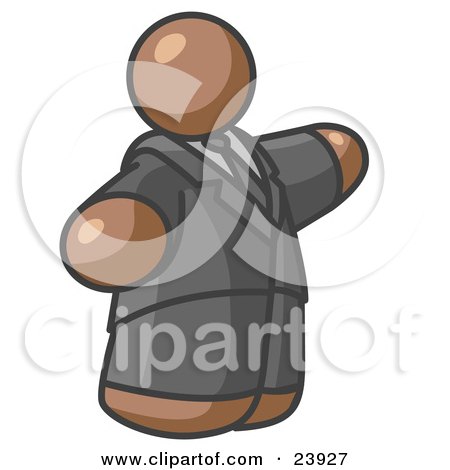 Clipart Illustration of a Big Brown Business Man in a Suit and Tie by Leo Blanchette