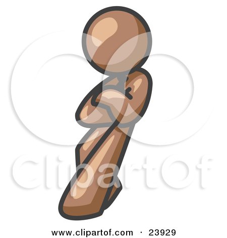 Clipart Illustration of a Brown Man With an Attitude, His Arms Crossed, Leaning Against a Wall by Leo Blanchette