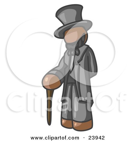 Clipart Illustration of a Brown Man Depicting Abraham Lincoln With a Cane by Leo Blanchette