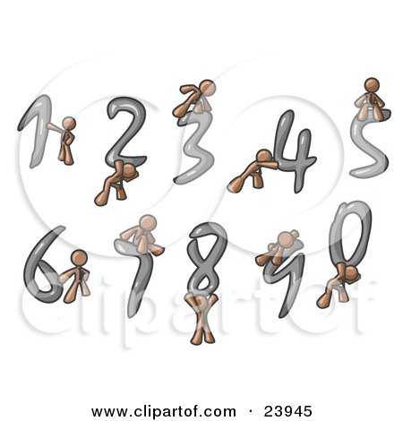 Clipart Illustration of Brown Men With Numbers 0 Through 9 by Leo Blanchette