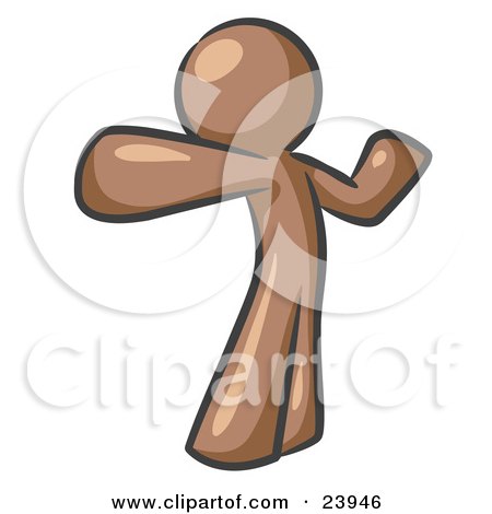Clipart Illustration of a Brown Man Stretching His Arms And Back Or Punching The Air by Leo Blanchette