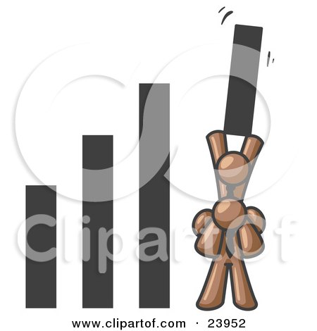Clipart Illustration of a Brown Man on Another Man's Shoulders, Holding up a Bar in a Graph by Leo Blanchette