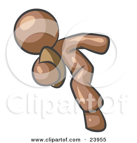Clipart Illustration of a Brown Man Running With A Football In Hand During A Game Or Practice by Leo Blanchette