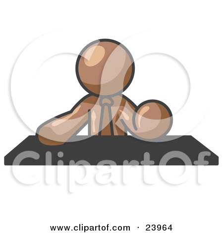 Clipart Illustration of a Brown Businessman Seated at a Desk During a Meeting by Leo Blanchette